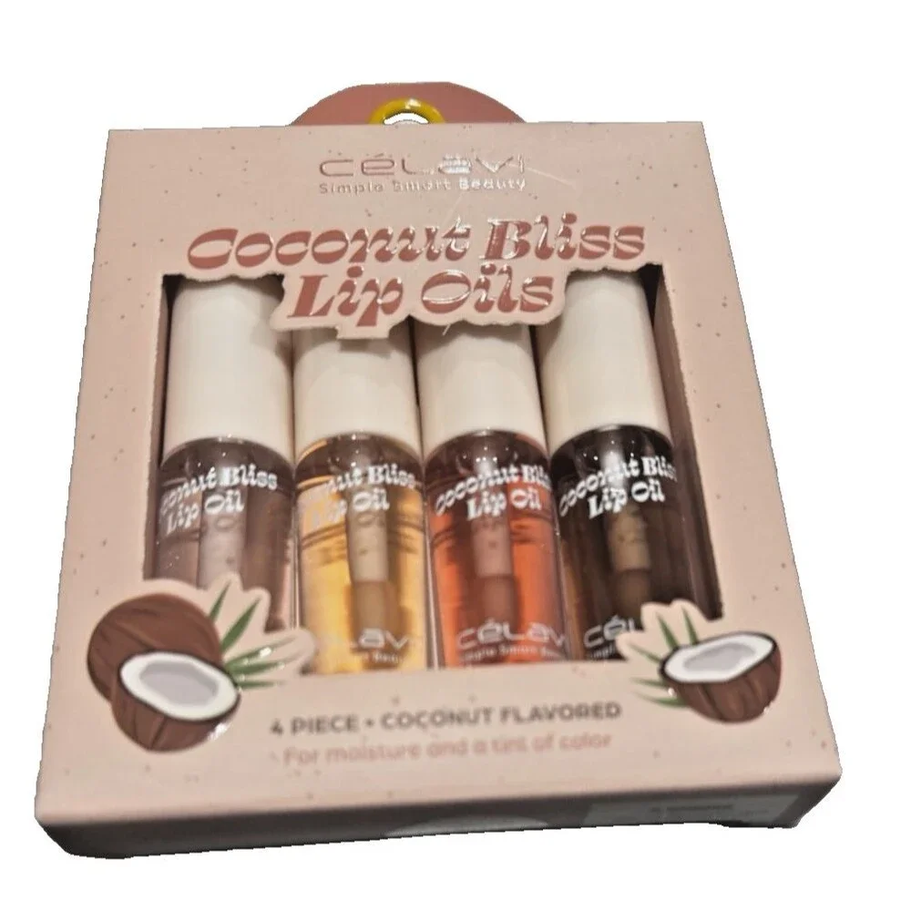Celavi Simple Smart Beauty Coconut Bliss Lip Oils 4 PC Coconut Flavored